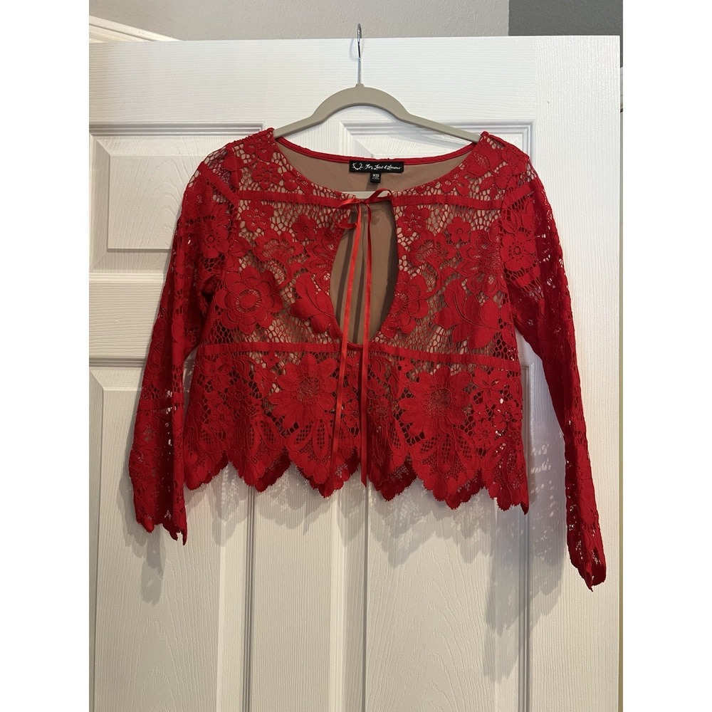 For Love & Lemons Crop Top Cotton Lace Red Romantic Coquette XS Goth Boho Chic